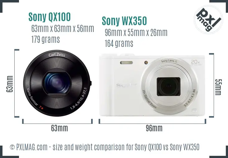 Sony QX100 vs Sony WX350 size comparison