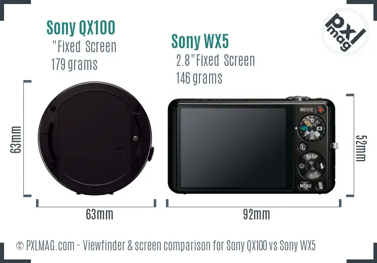 Sony QX100 vs Sony WX5 Screen and Viewfinder comparison