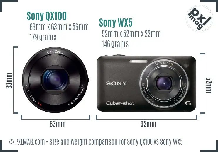 Sony QX100 vs Sony WX5 size comparison
