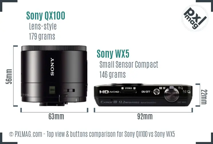 Sony QX100 vs Sony WX5 top view buttons comparison