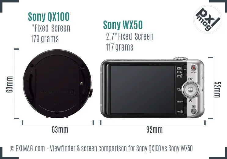 Sony QX100 vs Sony WX50 Screen and Viewfinder comparison