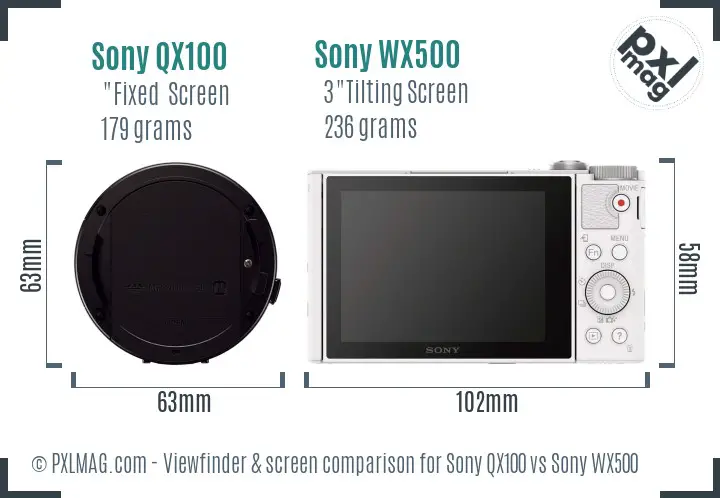 Sony QX100 vs Sony WX500 Screen and Viewfinder comparison