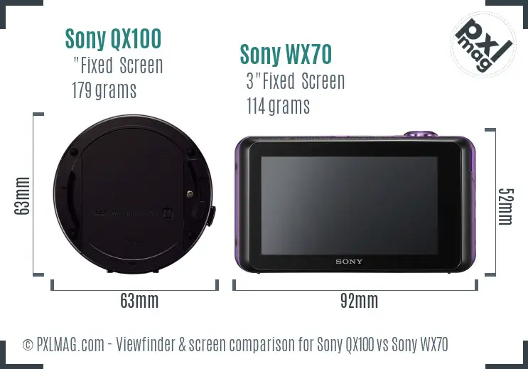 Sony QX100 vs Sony WX70 Screen and Viewfinder comparison