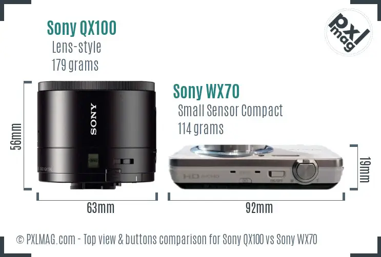 Sony QX100 vs Sony WX70 top view buttons comparison