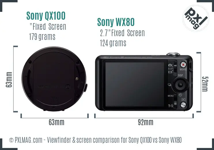 Sony QX100 vs Sony WX80 Screen and Viewfinder comparison