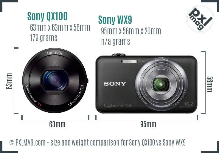 Sony QX100 vs Sony WX9 size comparison