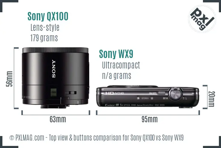 Sony QX100 vs Sony WX9 top view buttons comparison