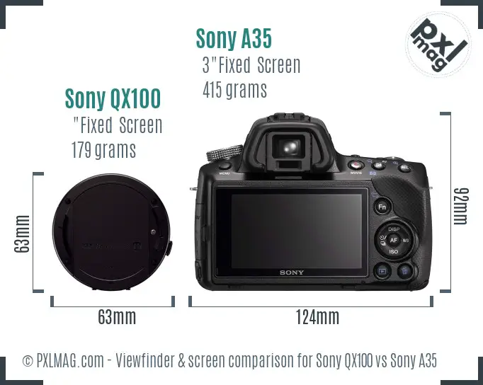 Sony QX100 vs Sony A35 Screen and Viewfinder comparison