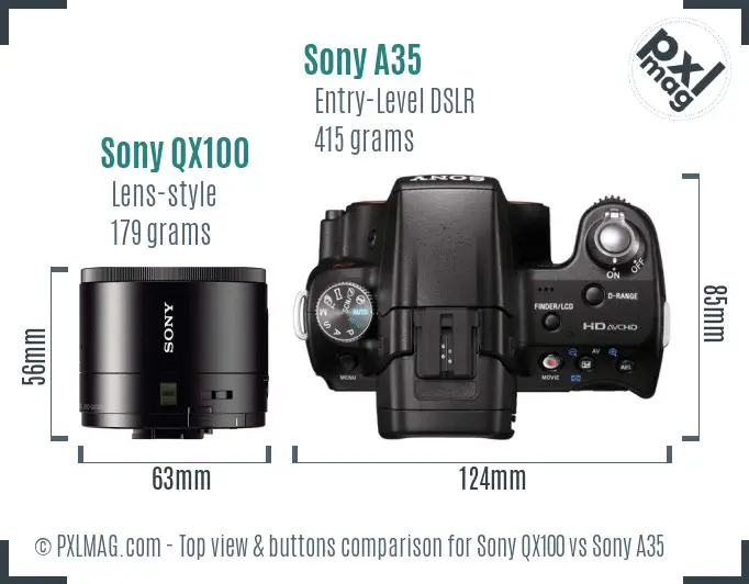 Sony QX100 vs Sony A35 top view buttons comparison