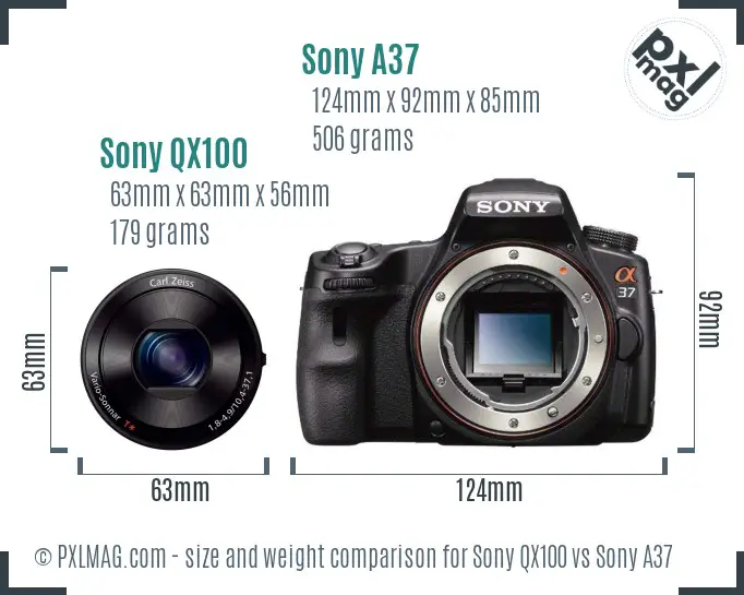 Sony QX100 vs Sony A37 size comparison