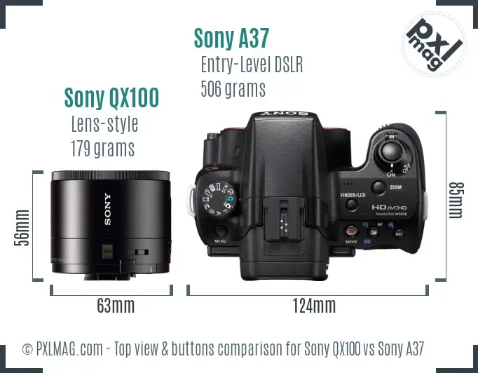 Sony QX100 vs Sony A37 top view buttons comparison