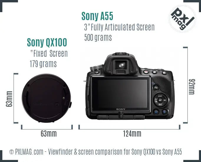 Sony QX100 vs Sony A55 Screen and Viewfinder comparison