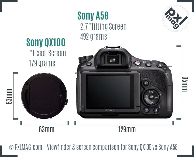 Sony QX100 vs Sony A58 Screen and Viewfinder comparison