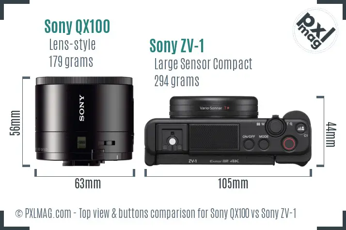Sony QX100 vs Sony ZV-1 top view buttons comparison