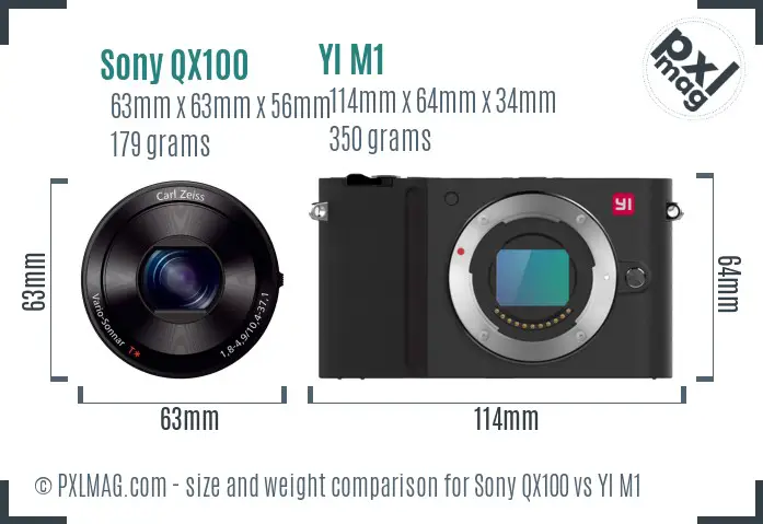 Sony QX100 vs YI M1 size comparison