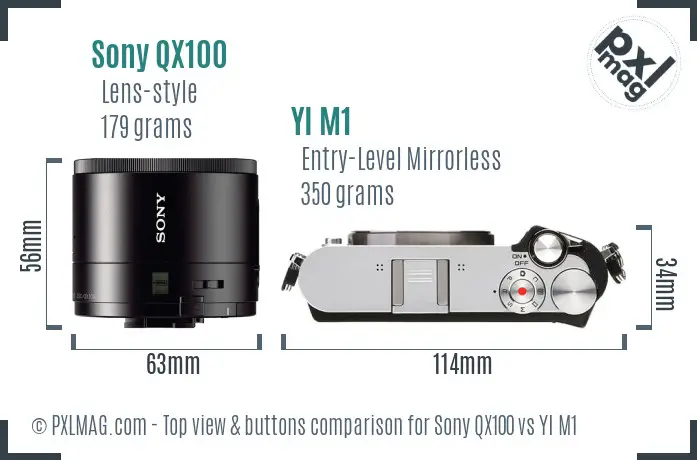 Sony QX100 vs YI M1 top view buttons comparison