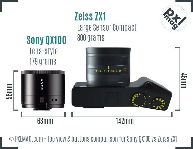 Sony QX100 vs Zeiss ZX1 top view buttons comparison