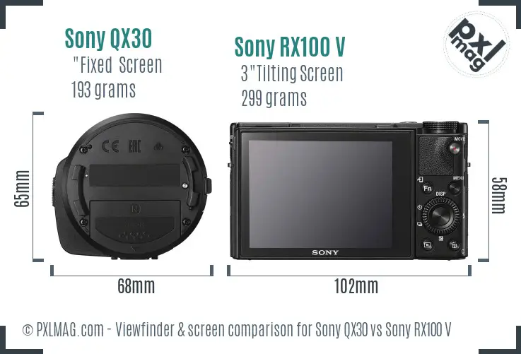 Sony QX30 vs Sony RX100 V Screen and Viewfinder comparison