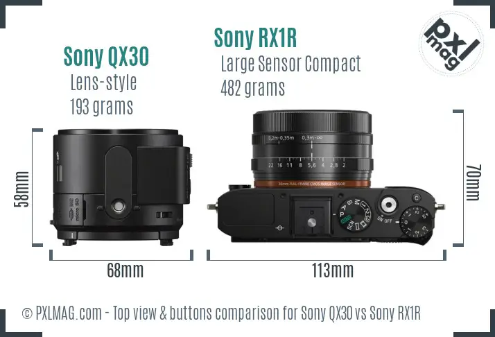 Sony QX30 vs Sony RX1R top view buttons comparison