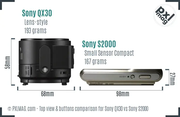 Sony QX30 vs Sony S2000 top view buttons comparison