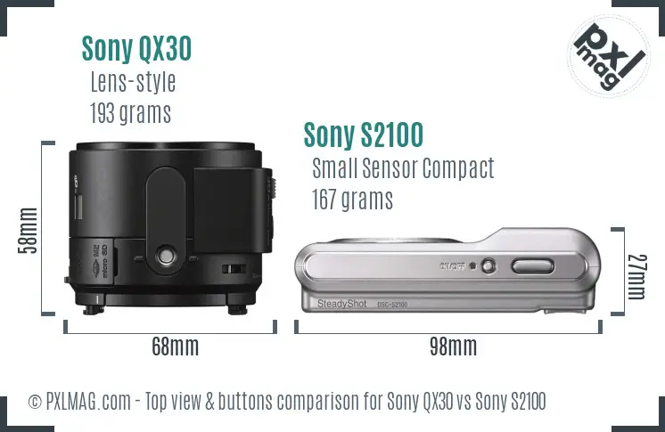 Sony QX30 vs Sony S2100 top view buttons comparison