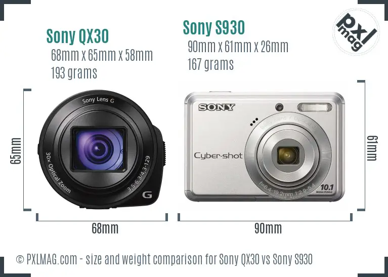 Sony QX30 vs Sony S930 size comparison