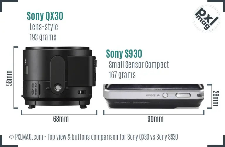 Sony QX30 vs Sony S930 top view buttons comparison