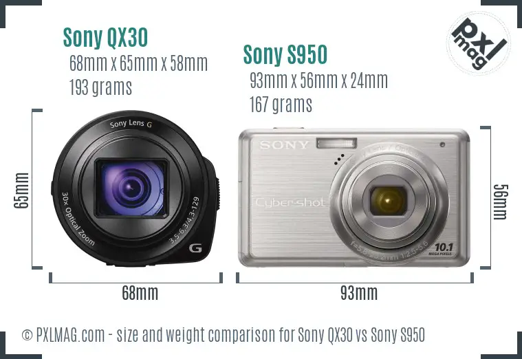 Sony QX30 vs Sony S950 size comparison