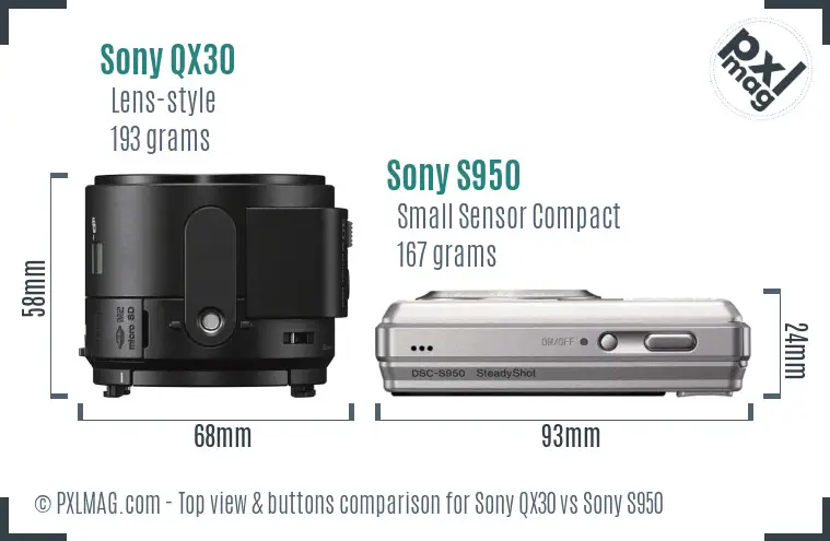 Sony QX30 vs Sony S950 top view buttons comparison