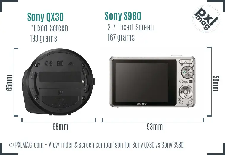 Sony QX30 vs Sony S980 Screen and Viewfinder comparison
