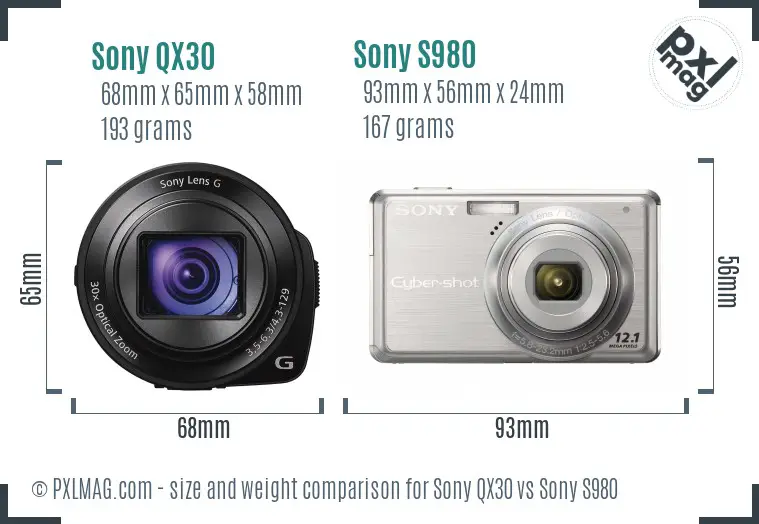 Sony QX30 vs Sony S980 size comparison