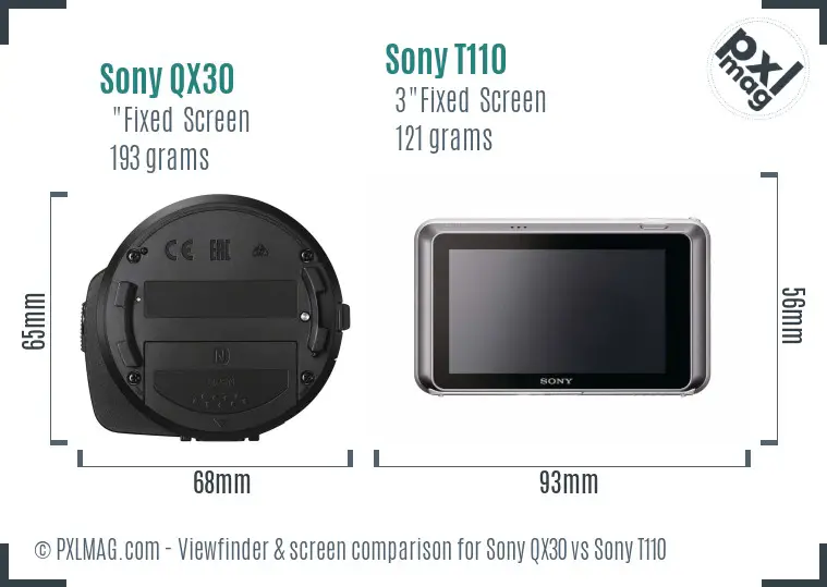 Sony QX30 vs Sony T110 Screen and Viewfinder comparison