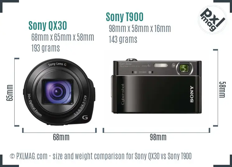 Sony QX30 vs Sony T900 size comparison