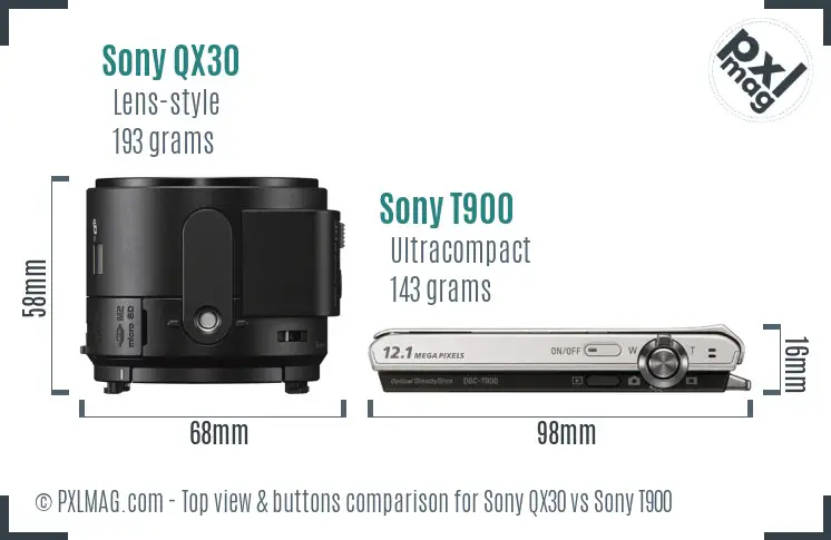 Sony QX30 vs Sony T900 top view buttons comparison