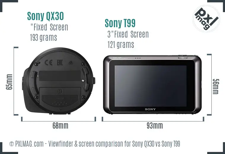 Sony QX30 vs Sony T99 Screen and Viewfinder comparison