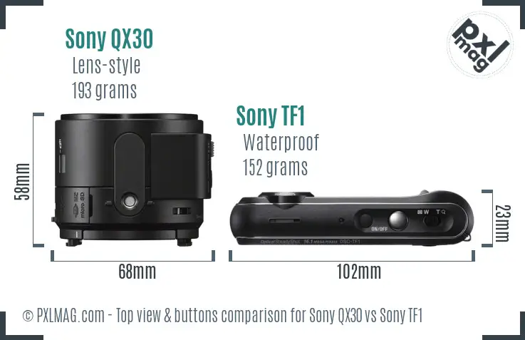 Sony QX30 vs Sony TF1 top view buttons comparison