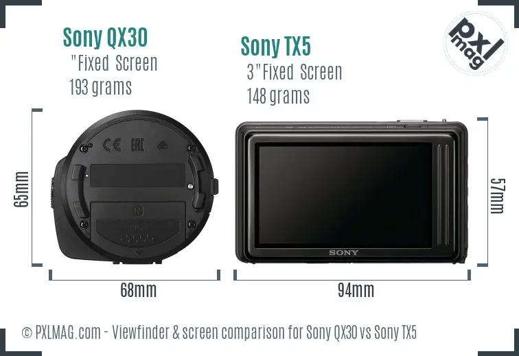 Sony QX30 vs Sony TX5 Screen and Viewfinder comparison