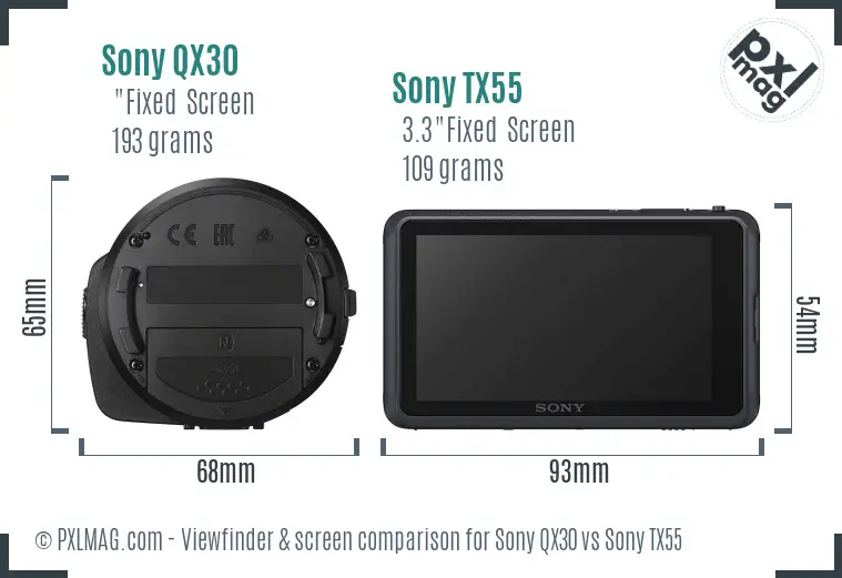 Sony QX30 vs Sony TX55 Screen and Viewfinder comparison
