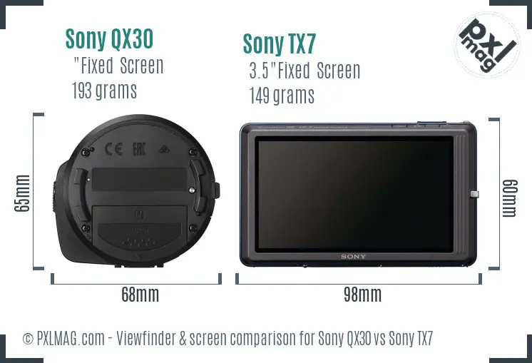 Sony QX30 vs Sony TX7 Screen and Viewfinder comparison