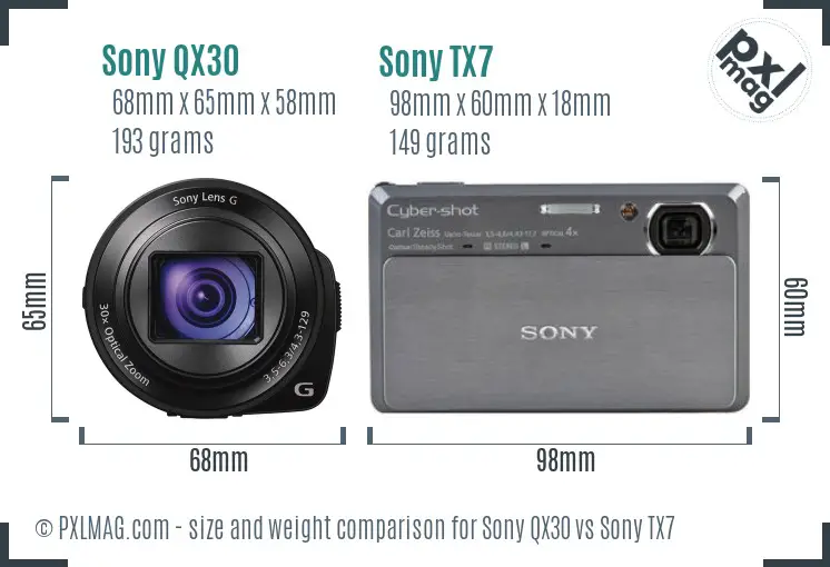 Sony QX30 vs Sony TX7 size comparison