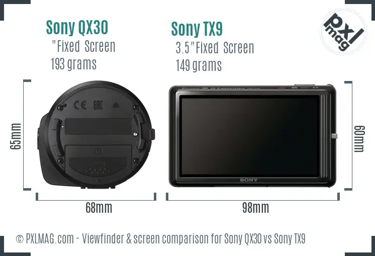 Sony QX30 vs Sony TX9 Screen and Viewfinder comparison