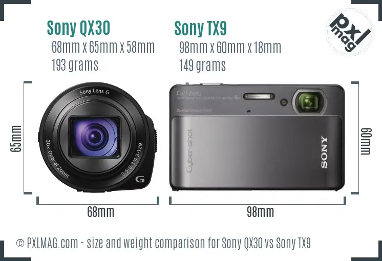 Sony QX30 vs Sony TX9 size comparison