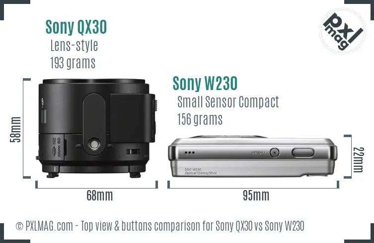 Sony QX30 vs Sony W230 top view buttons comparison