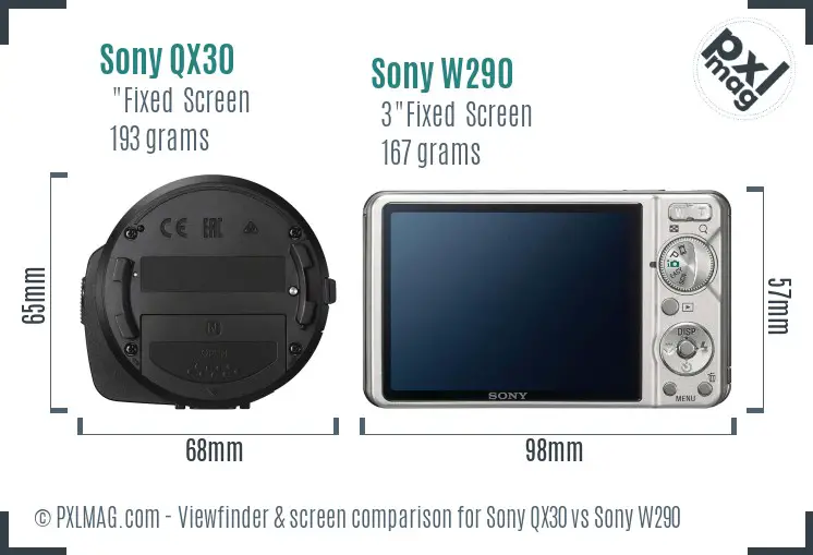 Sony QX30 vs Sony W290 Screen and Viewfinder comparison