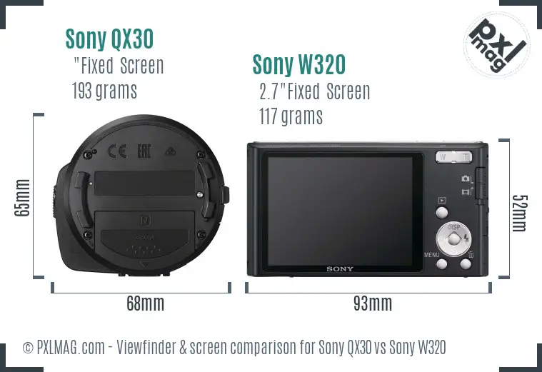 Sony QX30 vs Sony W320 Screen and Viewfinder comparison