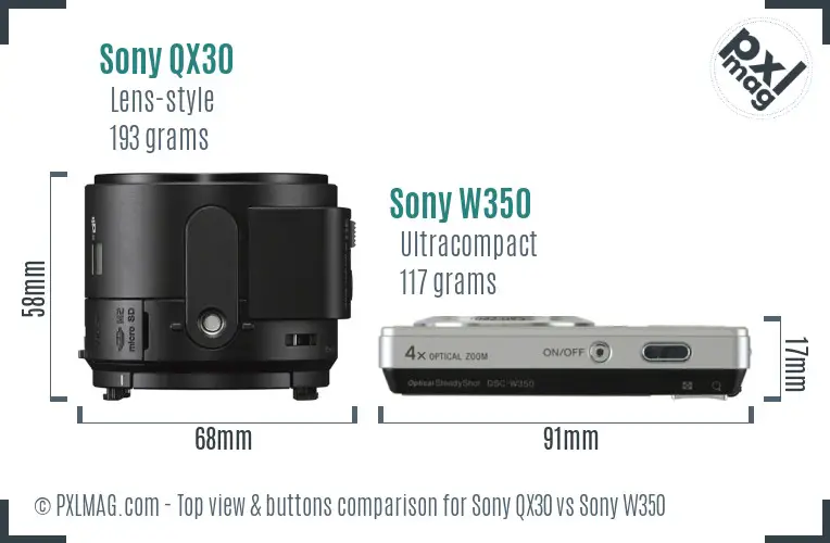 Sony QX30 vs Sony W350 top view buttons comparison