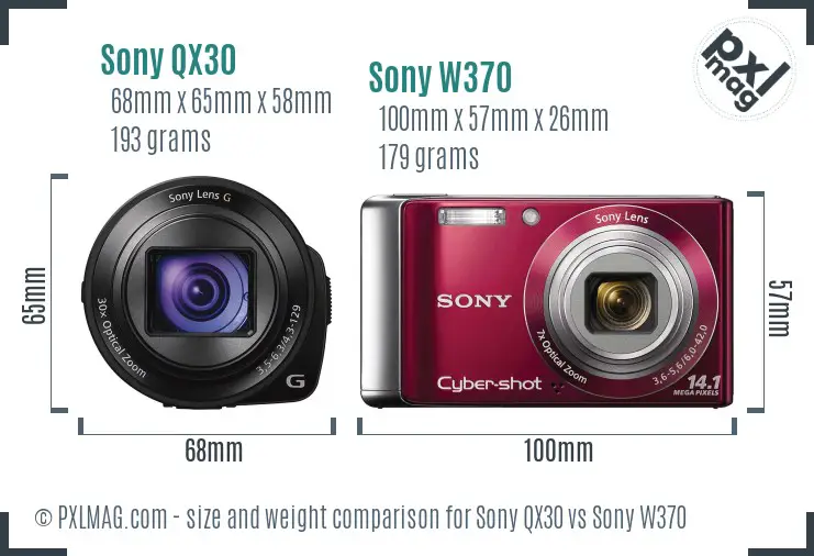 Sony QX30 vs Sony W370 size comparison