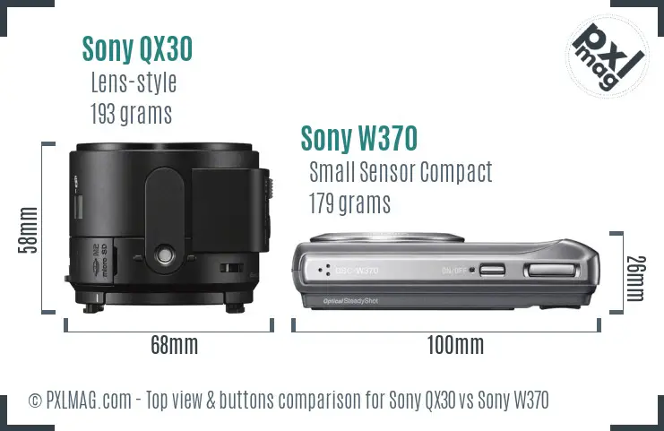 Sony QX30 vs Sony W370 top view buttons comparison