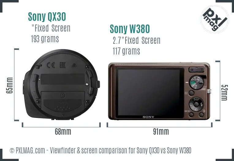 Sony QX30 vs Sony W380 Screen and Viewfinder comparison