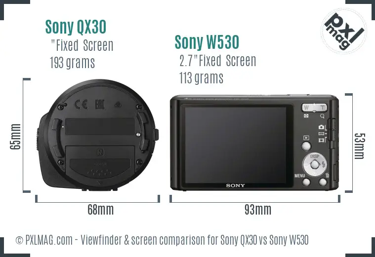 Sony QX30 vs Sony W530 Screen and Viewfinder comparison